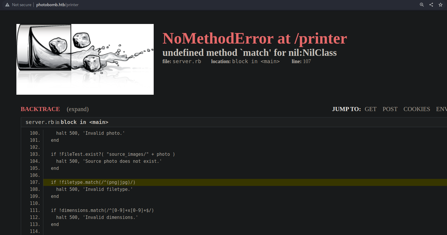 Photobomb.htb_sinatra_error